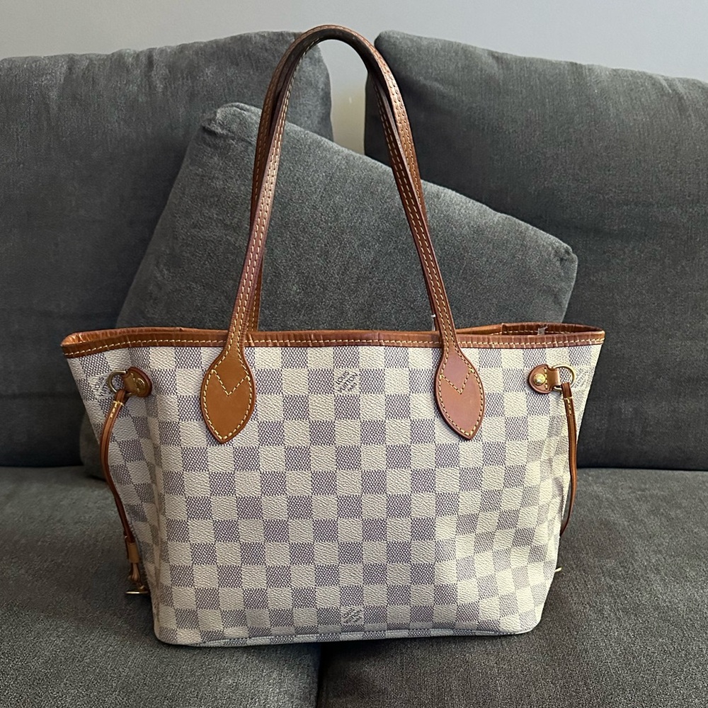 Authentic LV Cream Tote with Brown Trim